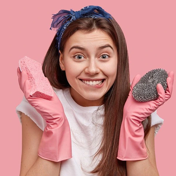 Funny cleaning woman reacting to messy kitchen - Maid in the Shade graphic