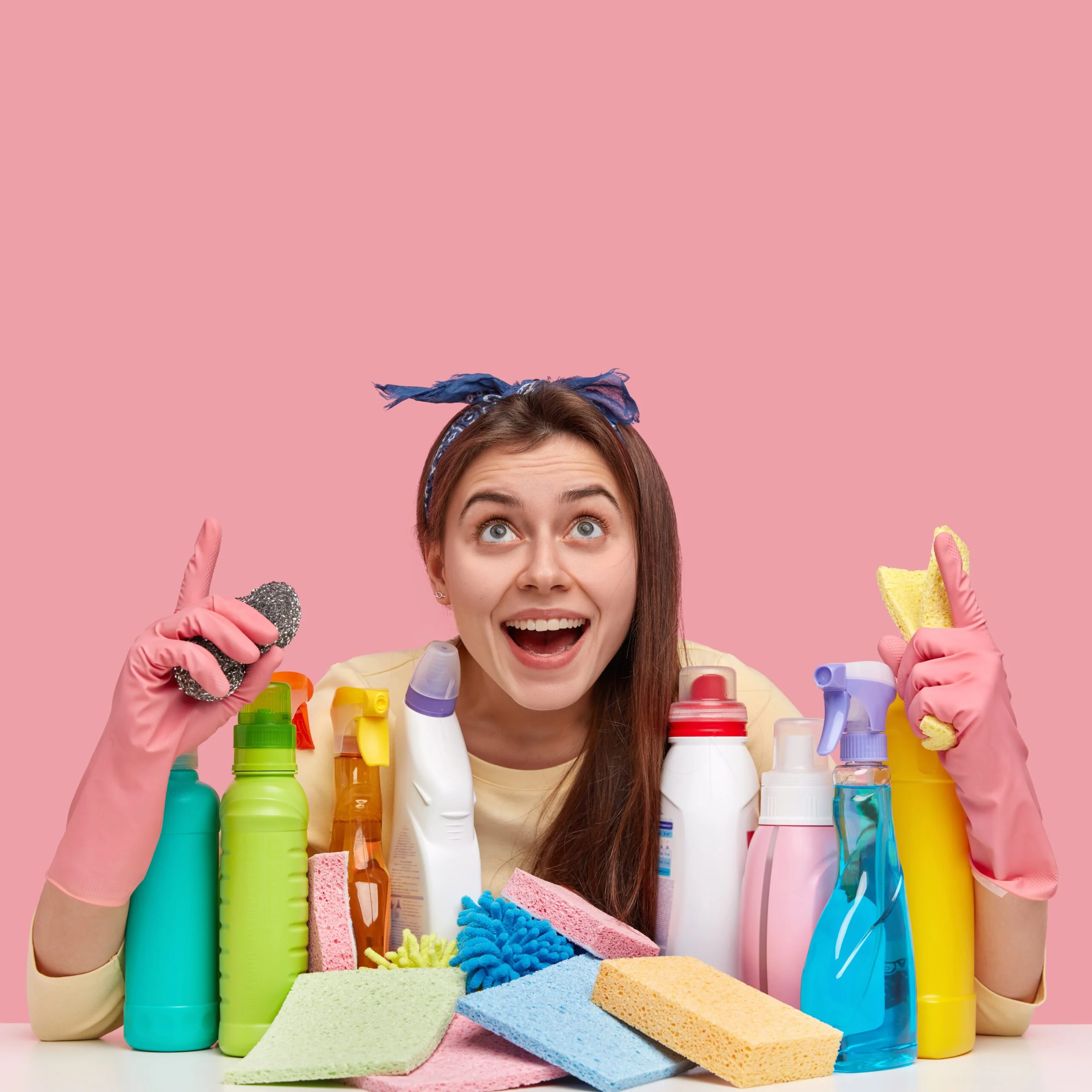 Woman looking up with curious expression - Maid in the Shade contact banner